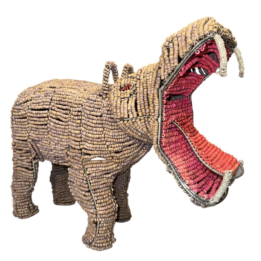 Pottery Barn Kids Moo Deng Handmade Hippo Coconut Tree Bead 17" Hippopotamus